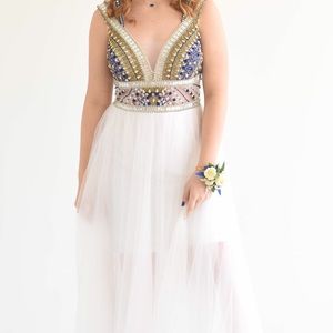 Blue and Gold Long White Prom Dress Unique